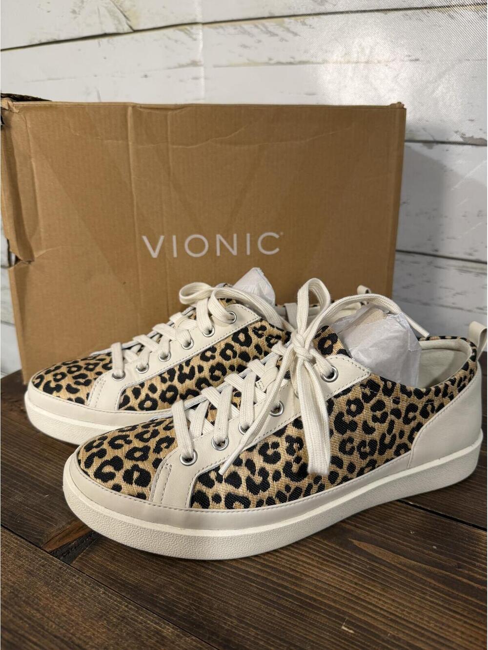 Vionic Winny Natural/Leopard Raffia Women's 9.5Wide NIB